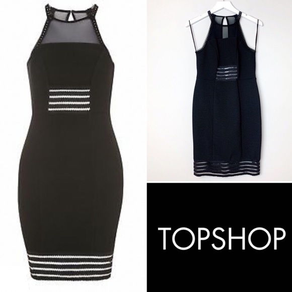 Topshop Dresses & Skirts - TOPSHOP Black Mesh Insert Bodycon Dress Size 8